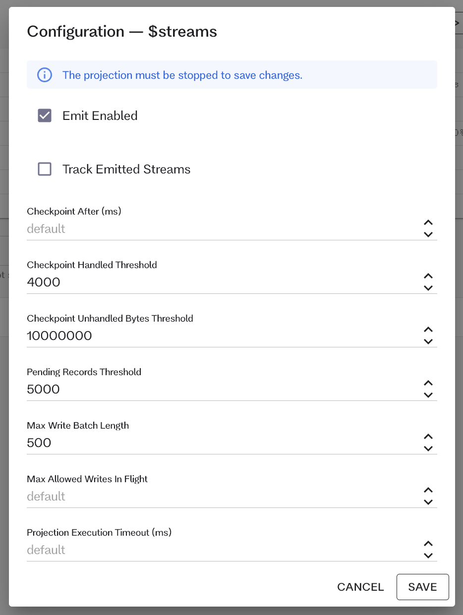 Projection configuration in the embedded UI